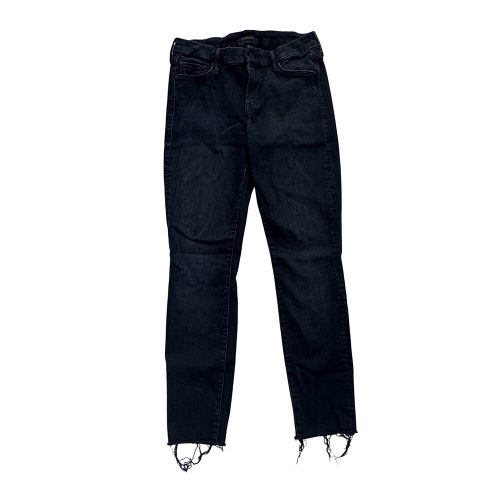 Mother Denim Womens Black Looker Ankle Fray Jeans Sz 27 Raw Hem